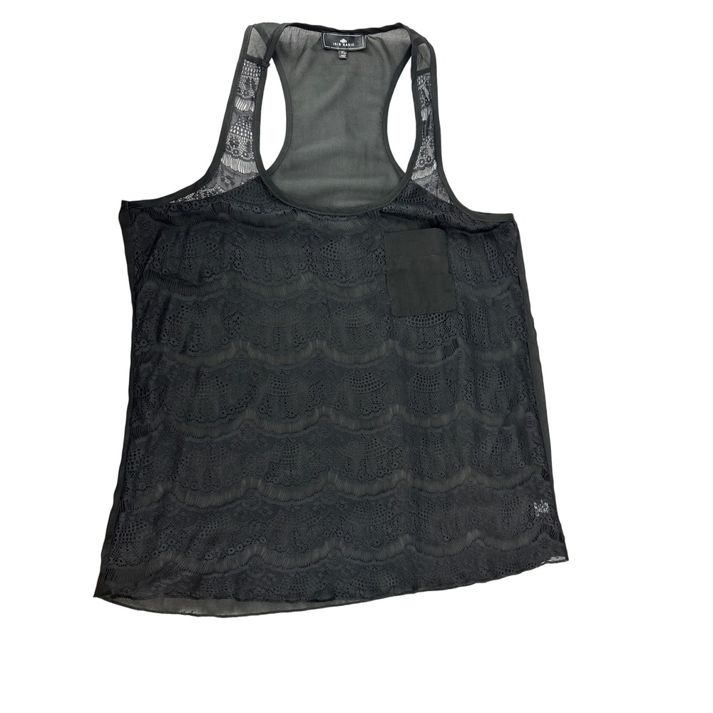 Iris Basic Black Lace Racerback Tank Sheer Chiffon XL Boho Witchy Festival